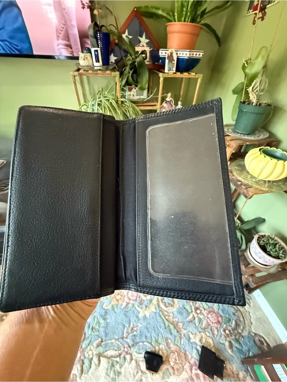 Vintage Fossil Black Leather Bifold Checkbook Wallet